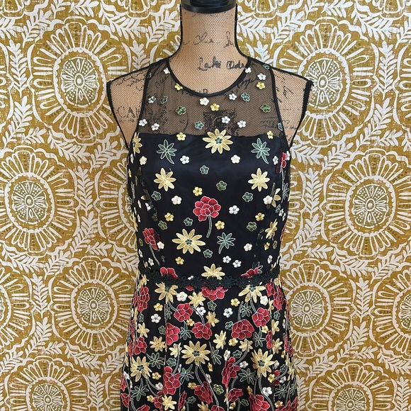 NWT Alex Marie Lindsey Floral Mesh Embroidered Fit&Flare Cocktail Midi Dress Sz6 - Picture 4 of 11